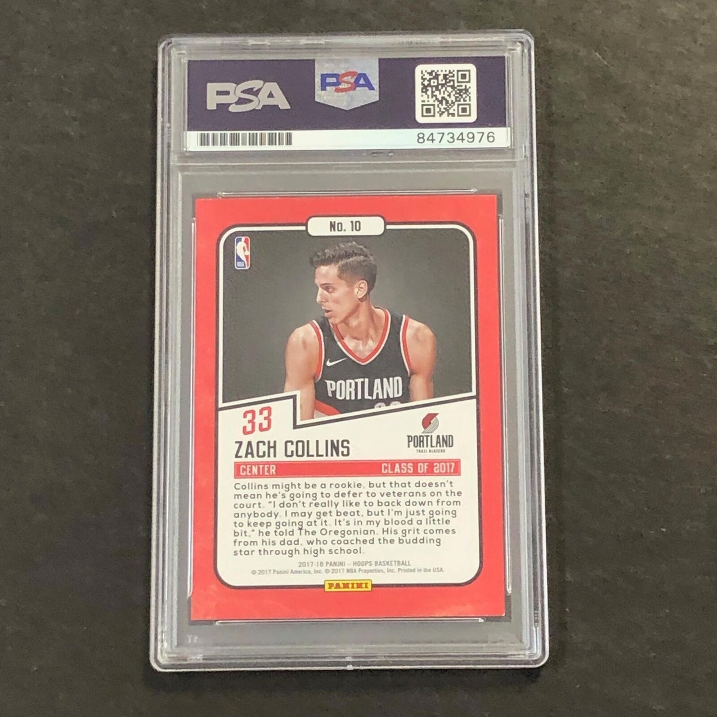 2017-18 Panini NBA Hoops #10 ZACH COLLINS Signed Card AUTO PSA Slabbed RC Blazer