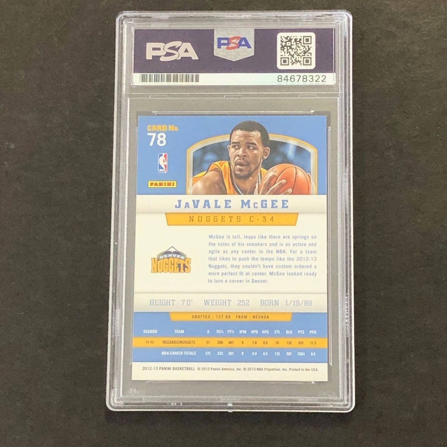 2012-13 Panini Basketball #78 JaVale McGee Signed PSA Slabbed Nuggets