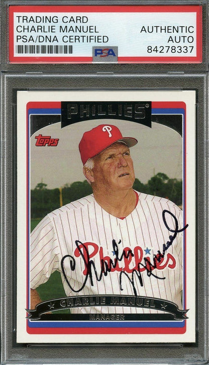 2006 Topps #286 Charlie Manuel Signed Card PSA Slabbed Auto Phillies