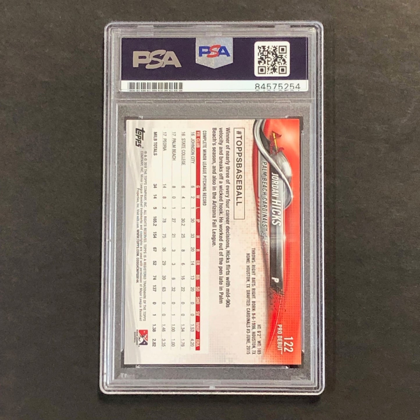 2018 Topps MiLB #122 Jordan Hicks Signed Card AUTO PSA Slabbed Cardinals