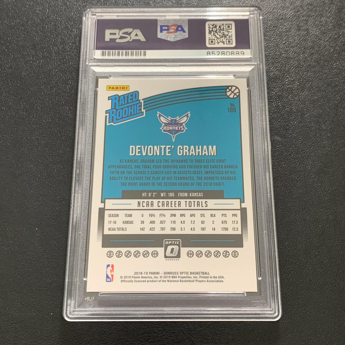 2018-19 Panini Donruss Optic #189 Devonte' Graham Signed Card AUTO PSA/DNA Slabb