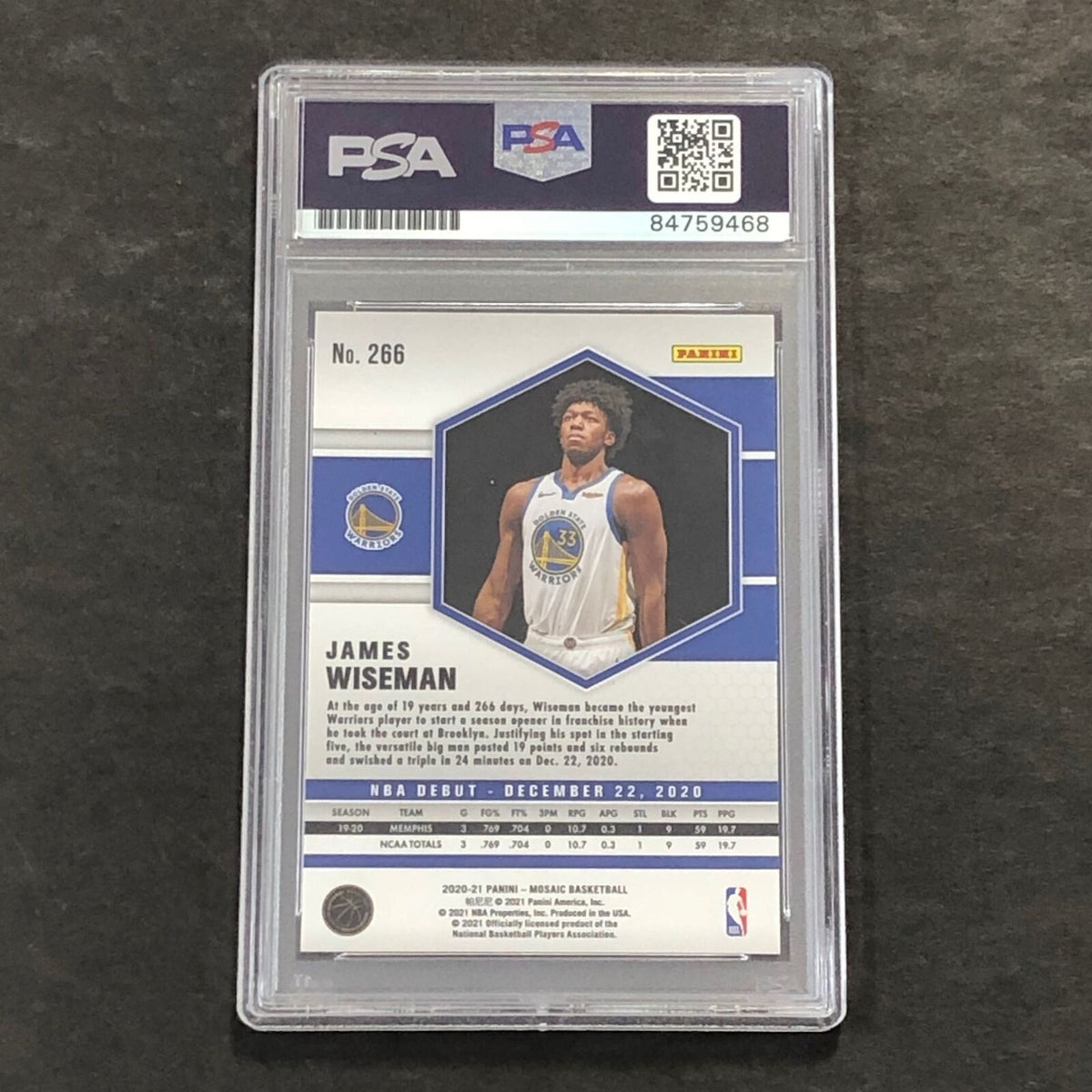 2020 Panini Mosaic #266 JAMES WISEMAN Signed Card AUTO PSA Slabbed RC Warriors
