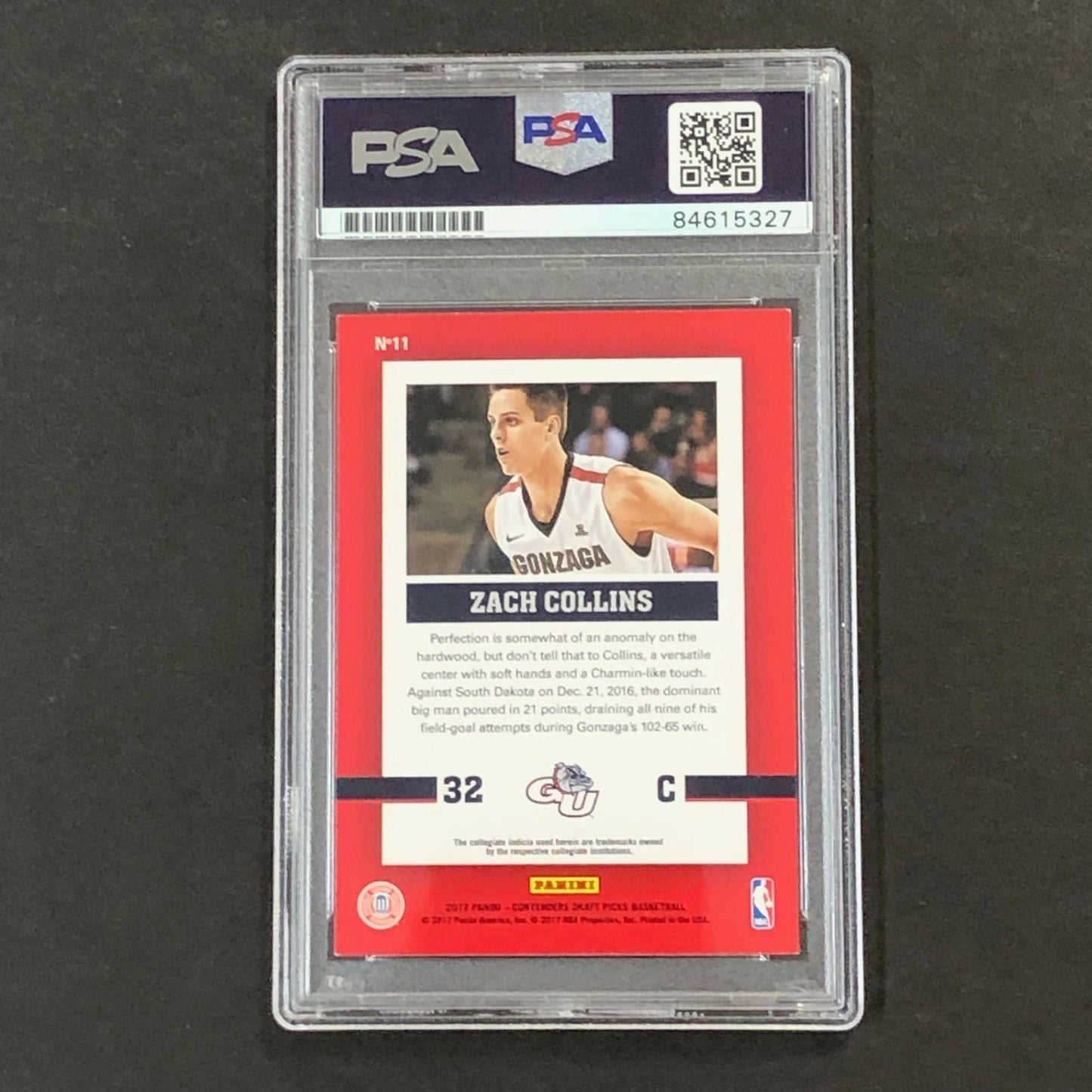 2017-18 Contenders Draft Picks School Colors #11 ZACH COLLINS Signed Card AUTO 1