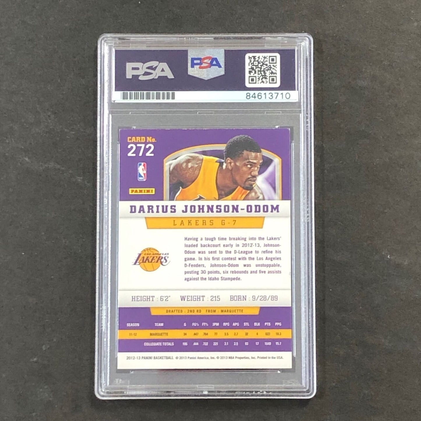 2012-13 Panini #272 Darius Johnson-Odom Signed Card Auto PSA Slabbed Lakers