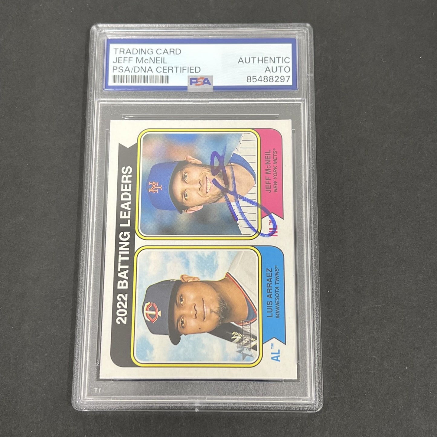 2023 Topps Heritage #201 Jeff McNeil Batting Leaders signed card PSA Auto 10