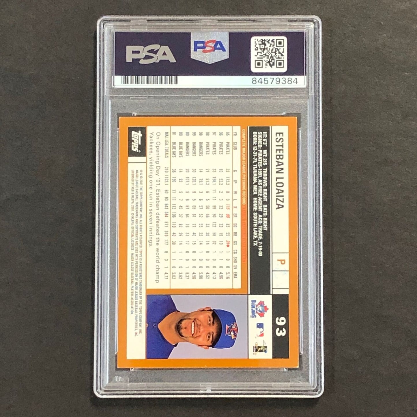 2002 Topps #93 ESTEBAN LOAIZA PSA/DNA Slabbed Autographed AUTO 10 Blue Jays