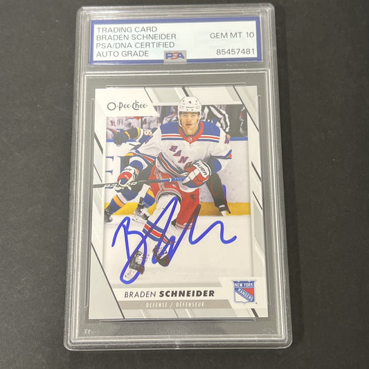 2023-24 O-Pee-Chee #233 Braden Schneider signed card PSA Auto 10 Rangers