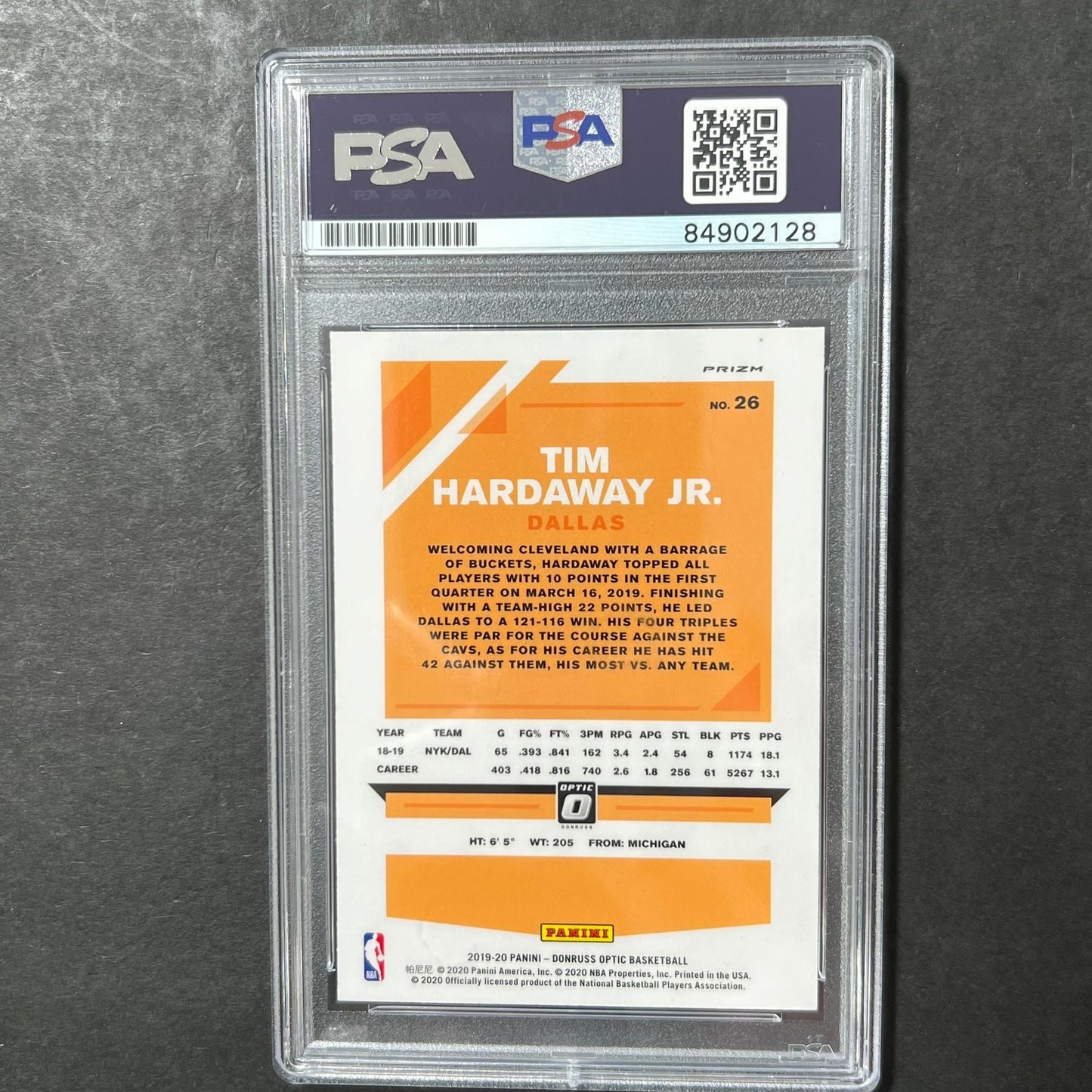 2019-20 Panini Donruss Optic #26 Tim Hardaway Jr. Signed Card AUTO PSA Slabbed M