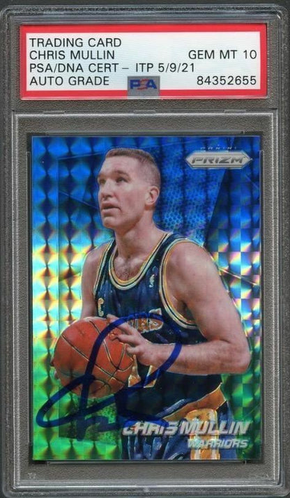 2014-15 Prizm Blue and Green Mosaic #244 Chris Mullin Signed Card AUTO Grade 10