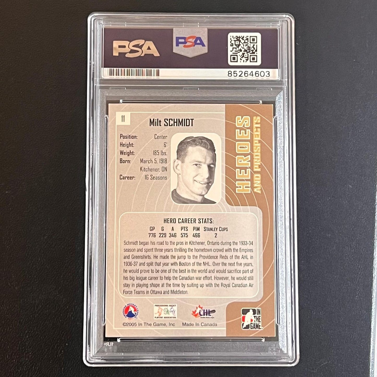 2005-06 In The Game Heroes and Prospects #11 Milt Schmidt Signed Card AUTO PSA S