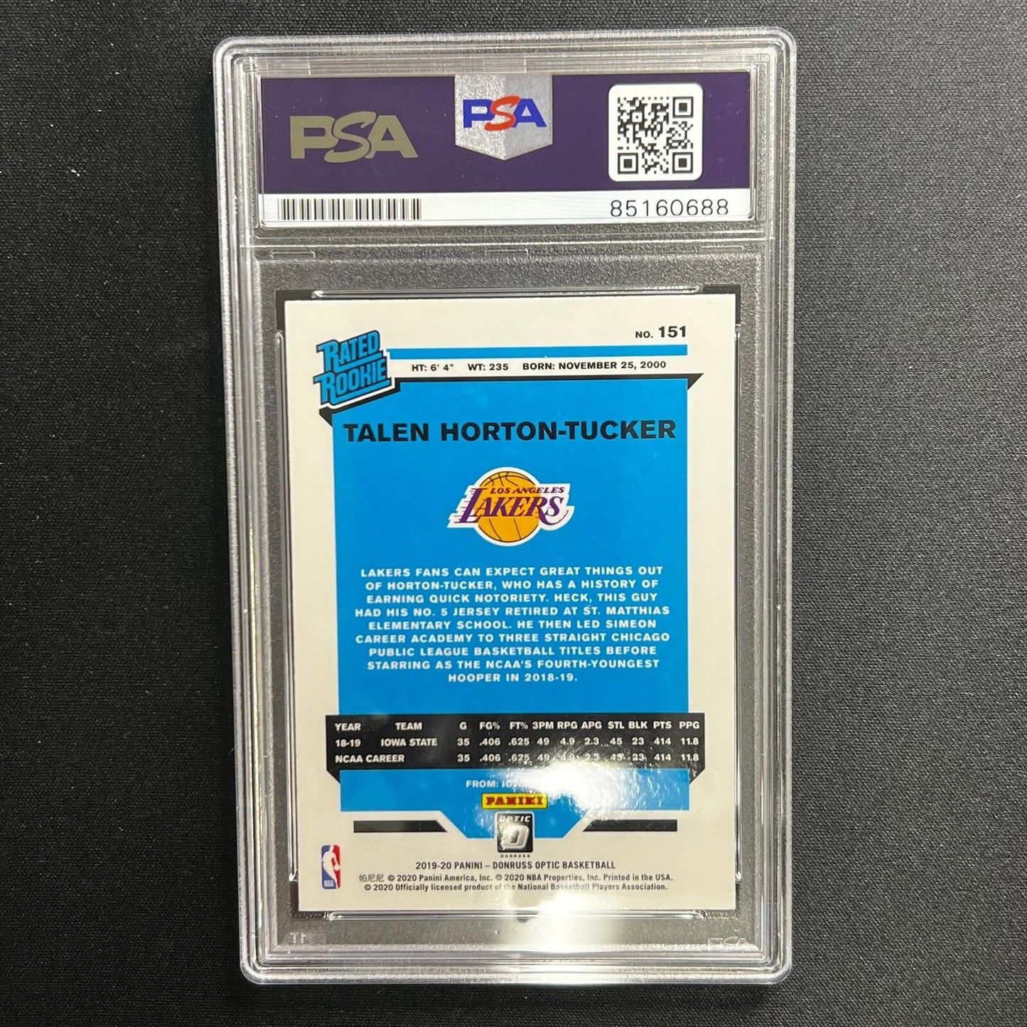 2019-2020 Panini Donruss Optic Rated Rookie #151 Talen Horton-Tucker Signed Card