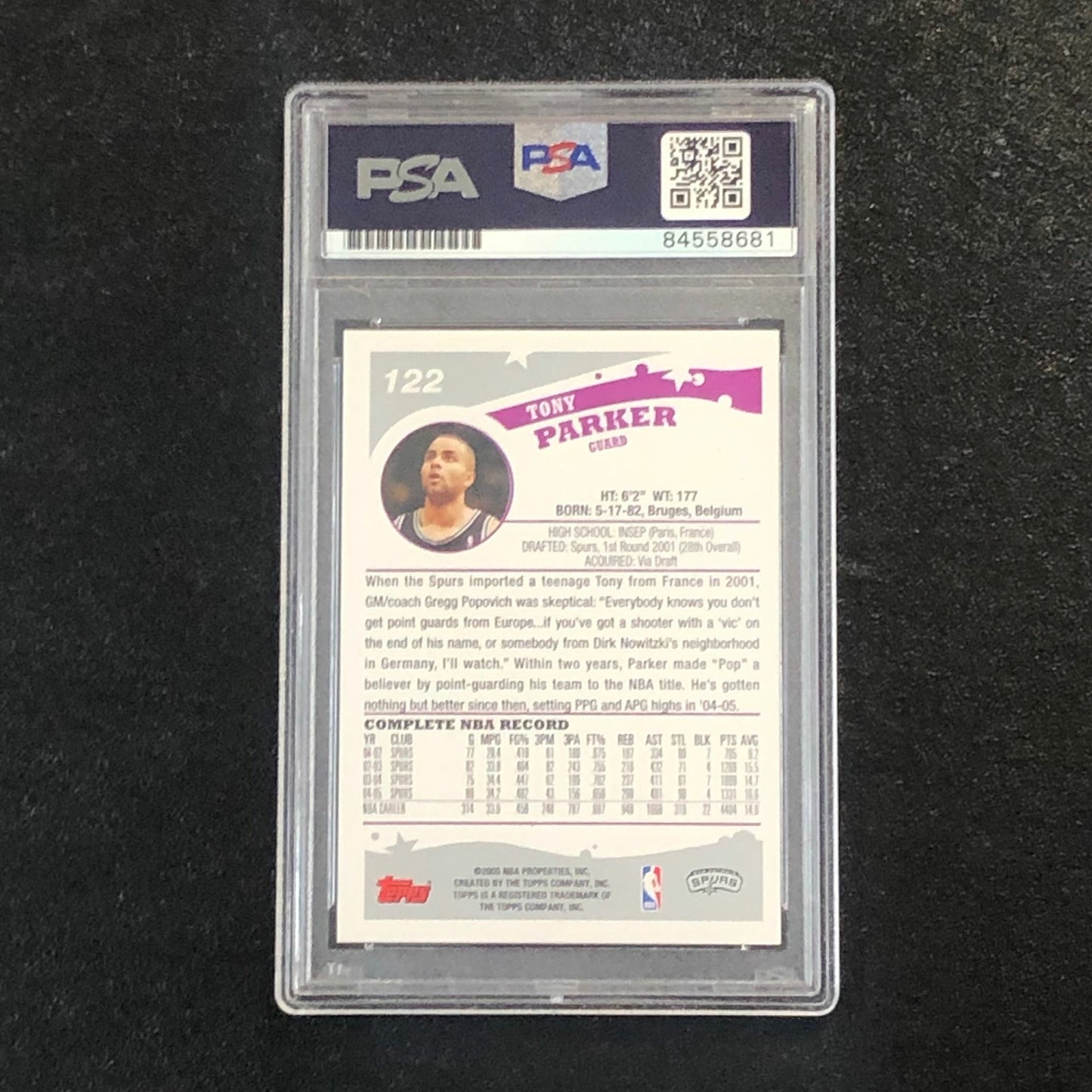2005-06 Topps #122 Tony Parker Signed Card AUTO PSA Slabbed Autographed Spurs