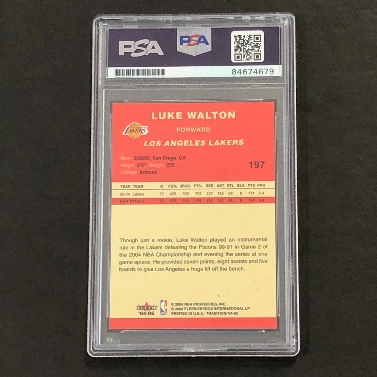 2004-05 Fleer #197 Traditions Luke Walton  Signed Card AUTO 10 PSA Slabbed Laker