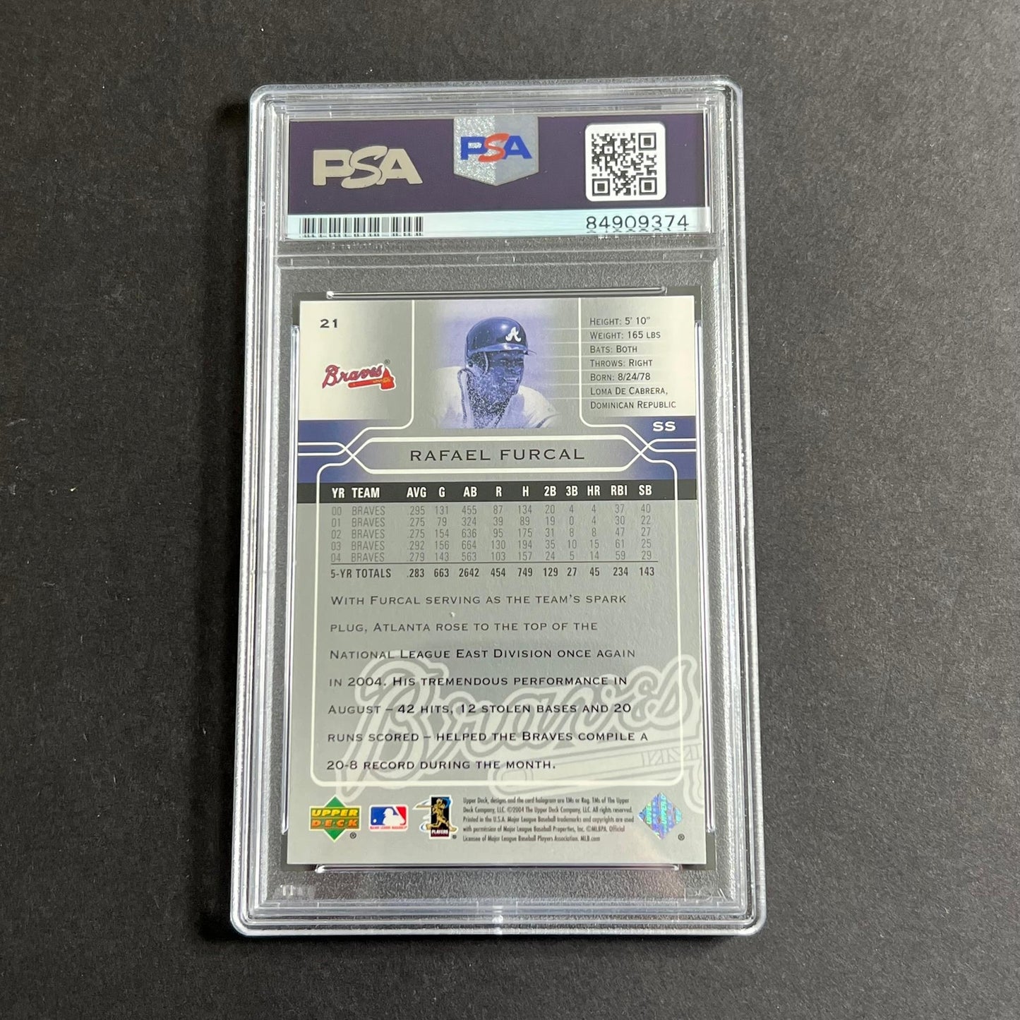 2004 Upper Deck #21 Rafael Furcal Signed Card PSA Slabbed Auto Braves