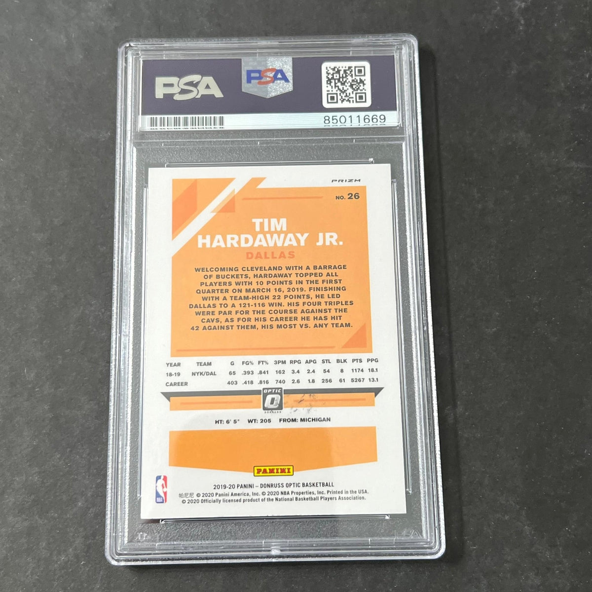 2019-20 Panini Donruss Optic #26 Tim Hardaway Jr. Signed Card AUTO PSA Slabbed M