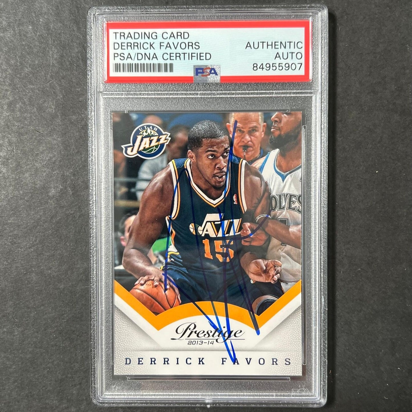 2013-14 Panini Prestige #20 Derrick Favors Signed Card AUTO PSA Slabbed Jazz