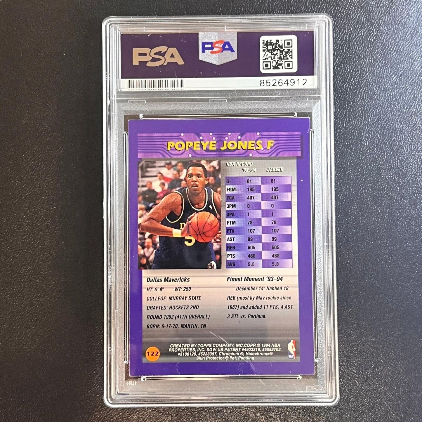 1994-95 Topps Finest #122 Popeye Jones Signed Card AUTO PSA Slabbed Mavericks