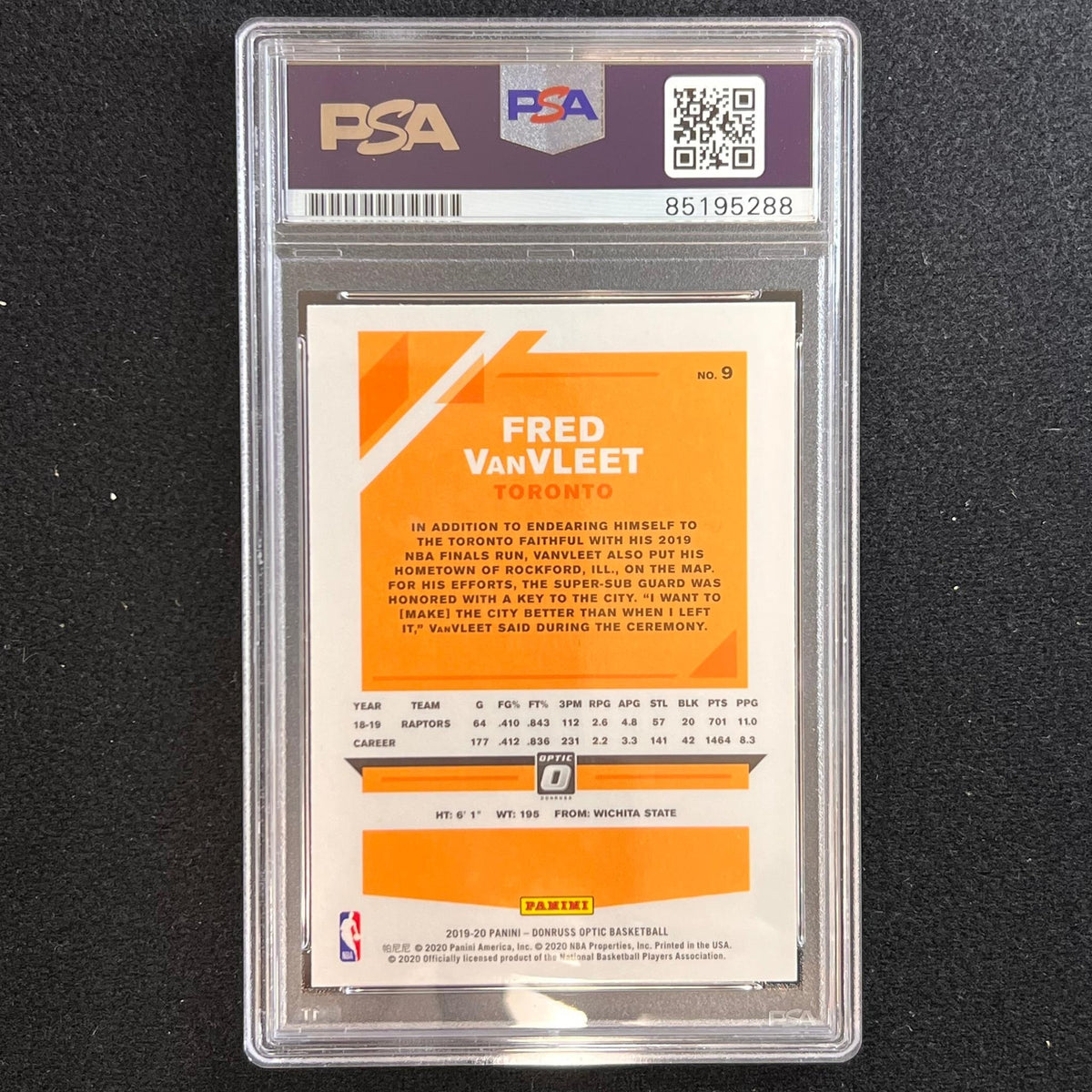 2019-20 Panini Donruss Optic #9 Fred VanVleet Signed Card AUTO PSA Slabbed Rapto