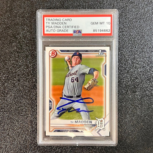 2021 Topps #BD-152 Ty Madden signed card Slabbed AUTO 10 PSA/DNA Tigers Autograp