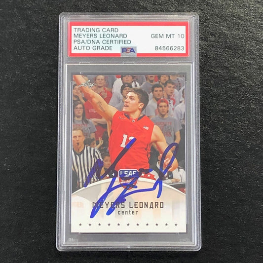 2012 Leaf #ML1 Meyers Leonard Signed Card AUTO 10 PSA Slabbed Portland Trail Bla