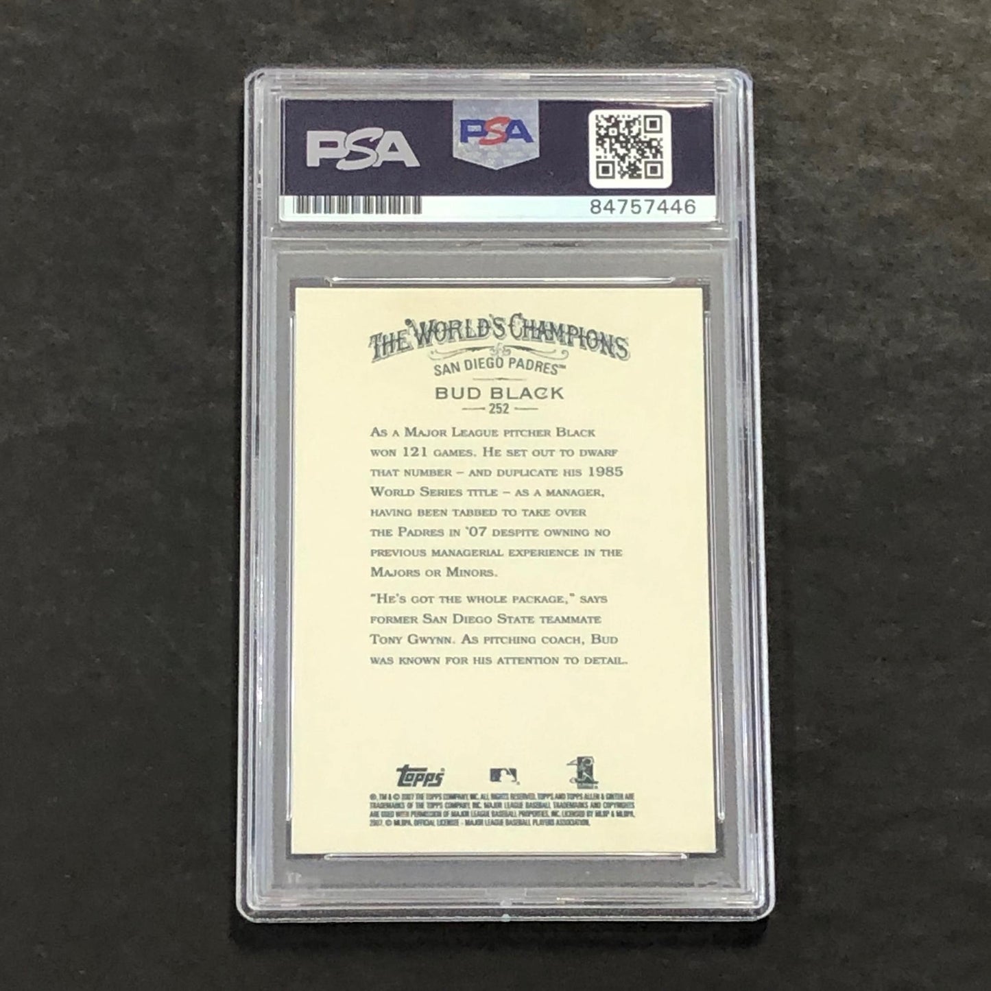 2007 Topps Allen & Ginter's #252 Bud Black Signed Card PSA Slabbed Auto 10 Padre