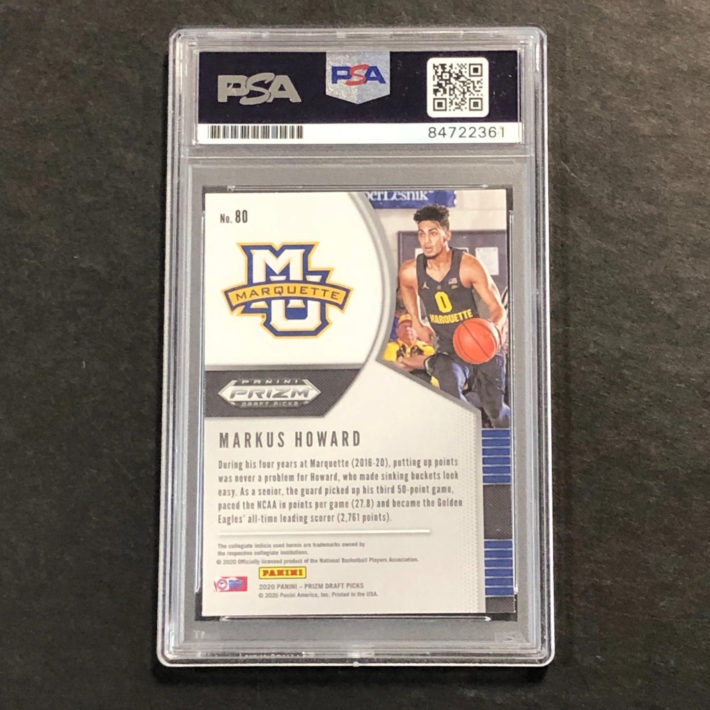2020-21 Panini Prizm Draft Picks #80 Markus Howard Signed Card AUTO PSA Slabbed