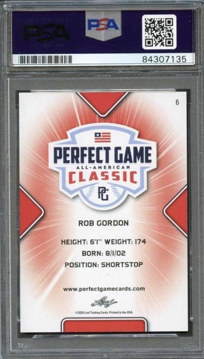 2020 Leaf Perfect Game Rob Gordon Signed Card AUTO PSA Slabbed
