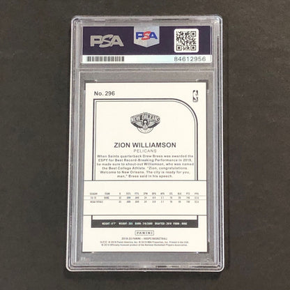 2019-20 NBA Hoops Tribute #296 Zion Williamson Signed Card AUTO PSA Slabbed RC P