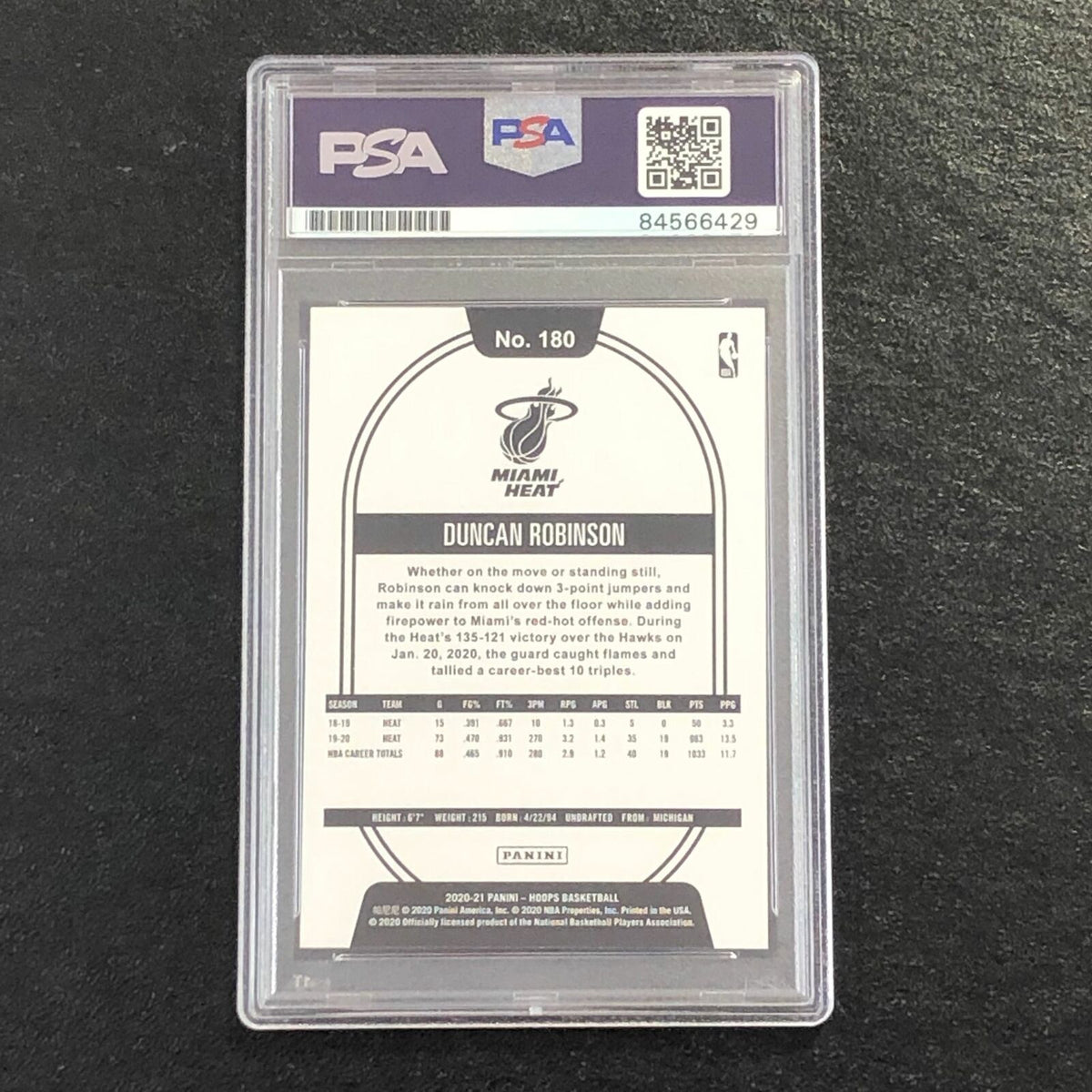 2020-21 NBA Hoops #180 Duncan Robinson Signed Card AUTO 10 PSA Slabbed Heat