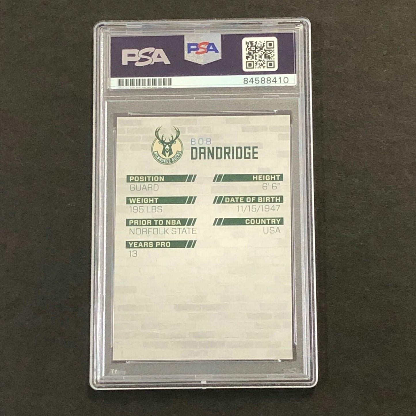 Bob Dandridge Signed Card AUTO PSA Slabbed Bucks