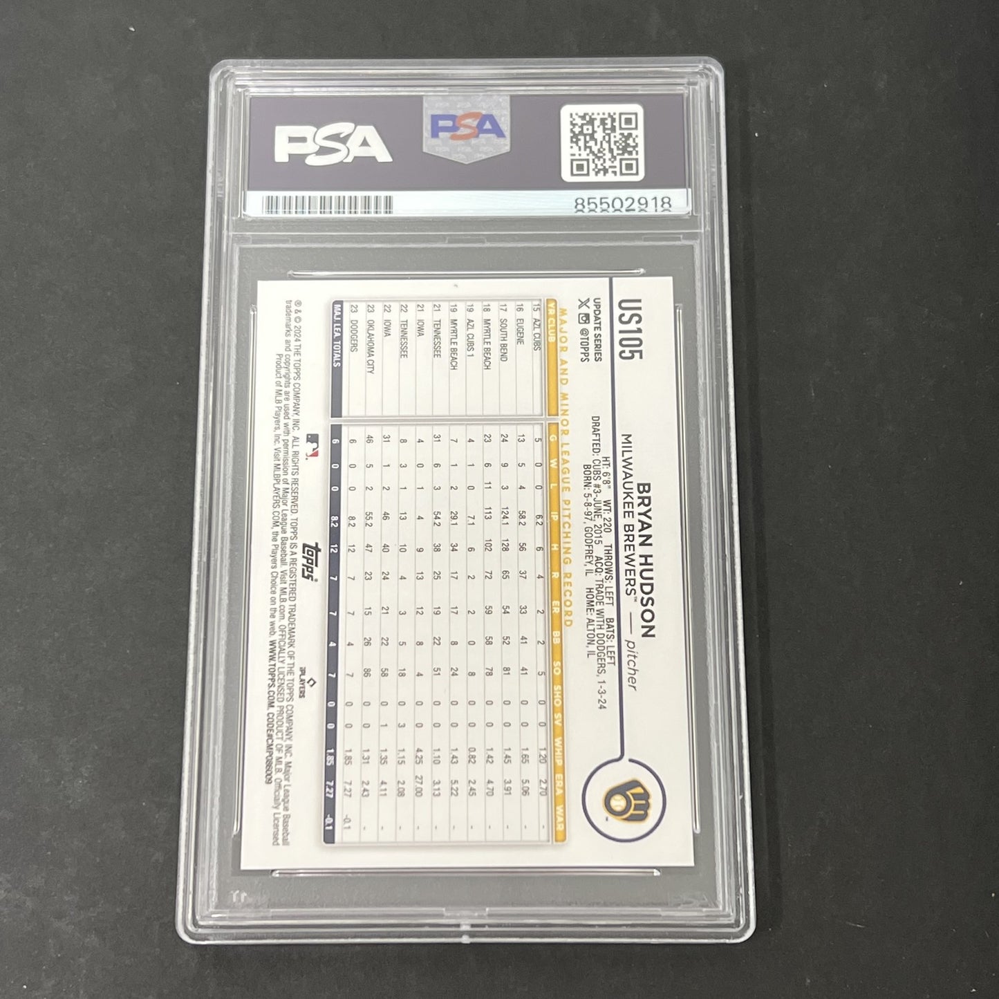 2023 Update Series One #US105 Bryan Hudson signed Rookie card PSA Auto 10