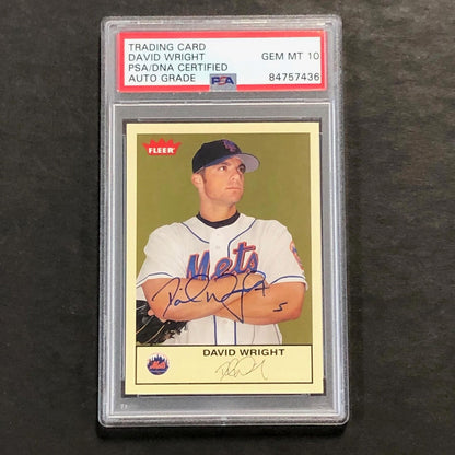 2005 Fleer #110 David Wright Signed Card AUTO 10 PSA Slabbed Mets