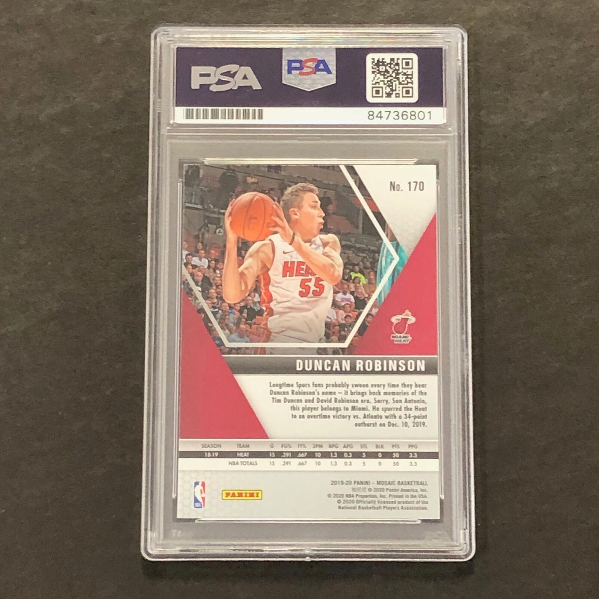 2019 Panini Mosaic #170 Duncan Robinson Signed Card AUTO PSA Slabbed Heat