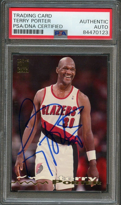 1993-94 Topps Stadium Club #219 Terry Porter Signed Card AUTO PSA Slabbed Trail