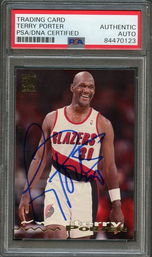 1993-94 Topps Stadium Club #219 Terry Porter Signed Card AUTO PSA Slabbed Trail