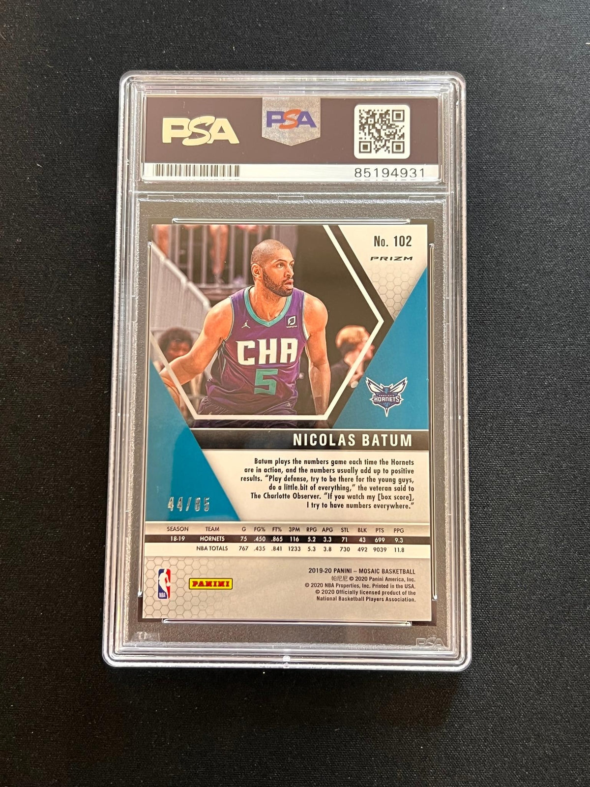 2019-20 Panini Mosaic #102 Nicolas Batum Signed Card AUTO PSA Slabbed Hornets