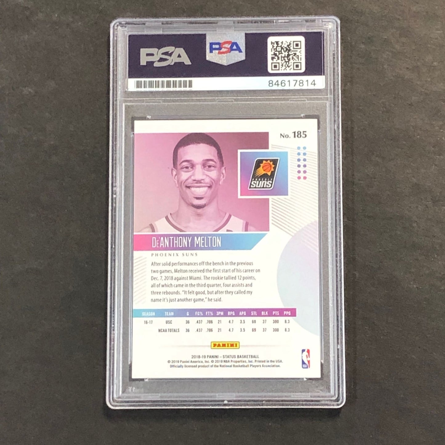 2018-19 Panini Status #185 De'Anthony Melton Signed Card AUTO GRADE 10 PSA Slabb