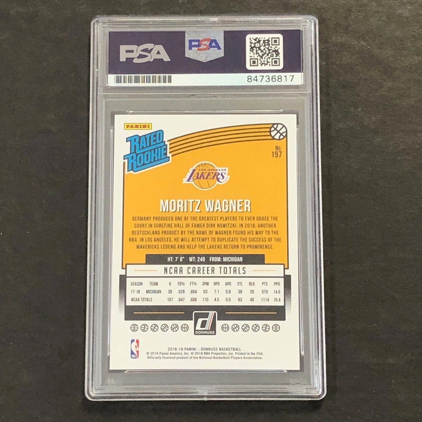 2018-19 Panini Donruss Rated Rookie #197 Moritz Wagner Signed Card AUTO PSA Slab