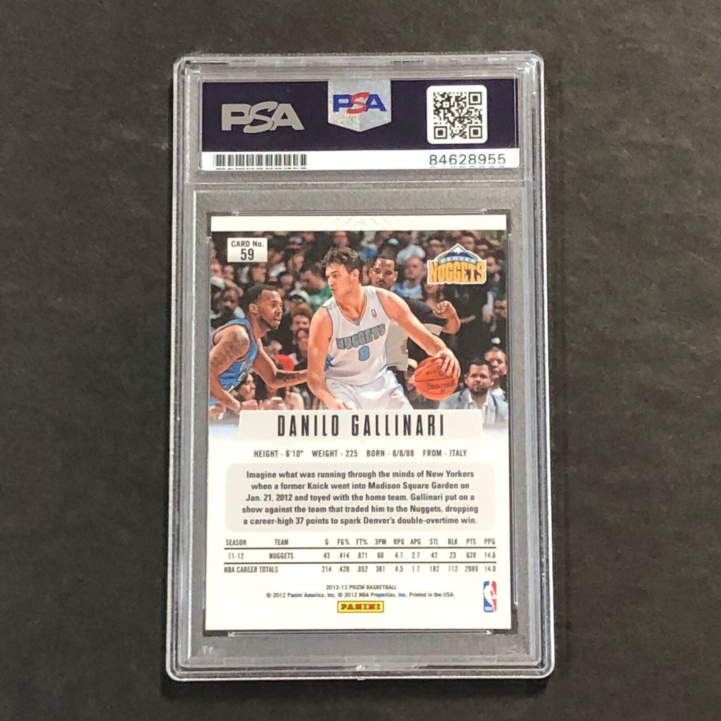 2012-13 Panini Prizm #59 Danilo Gallinari Signed AUTO 10 PSA Slabbed Nuggets