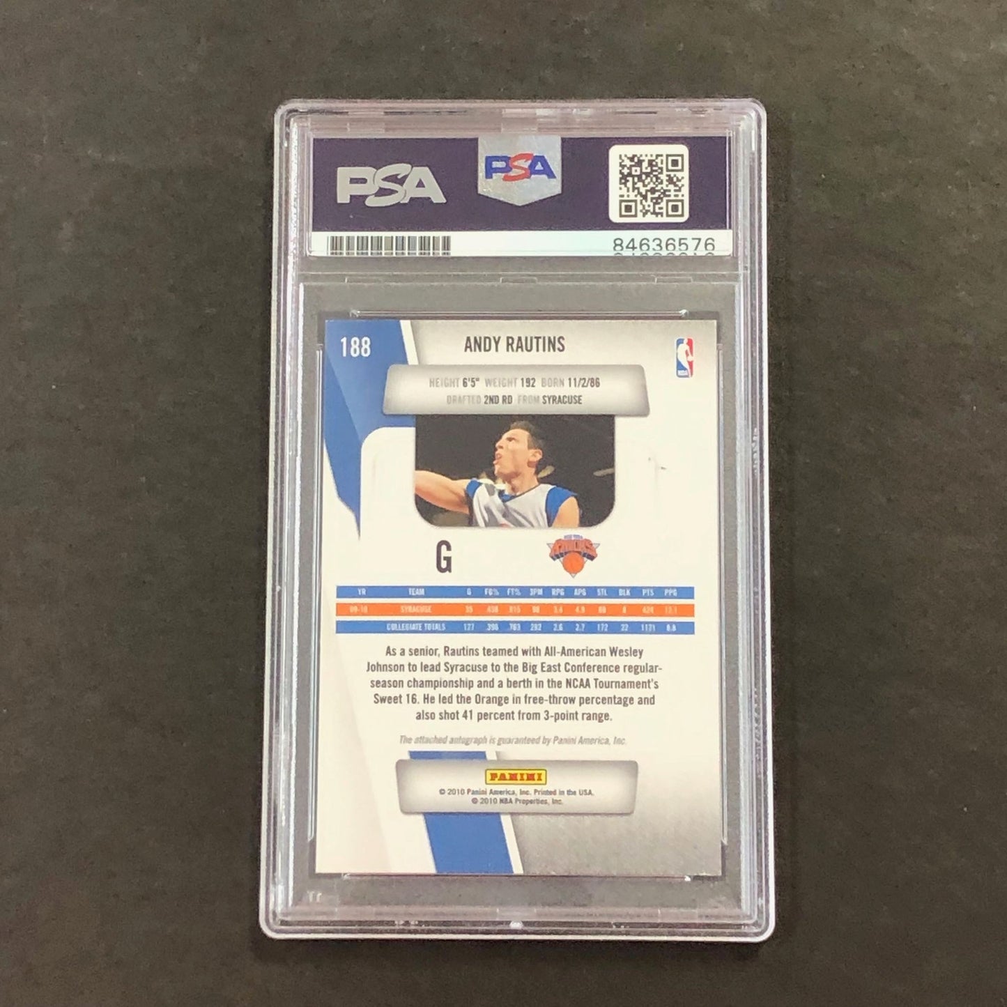 2010-11 Panini Prestige #188 ANDY RAUTINS Signed Card AUTO PSA Slabbed RC Knicks