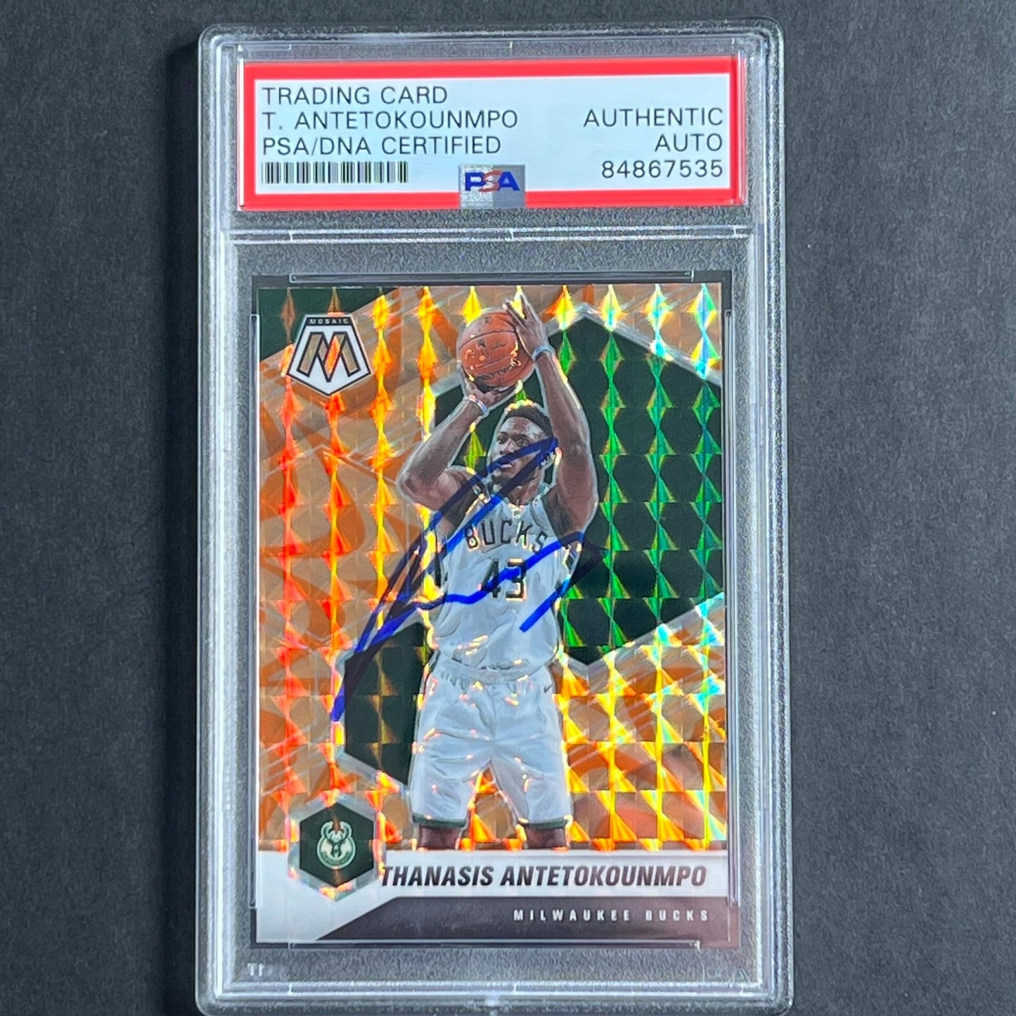 2020-21 Panini Mosaic #167 Thanasis Antetokounmpo Signed Card AUTO PSA Slabbed B