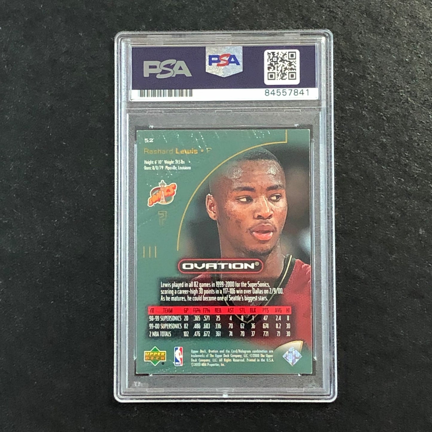 2000-01 Upper Deck Ovation #52 Rashard Lewis Signed Card AUTO PSA/DNA Slabbed  S