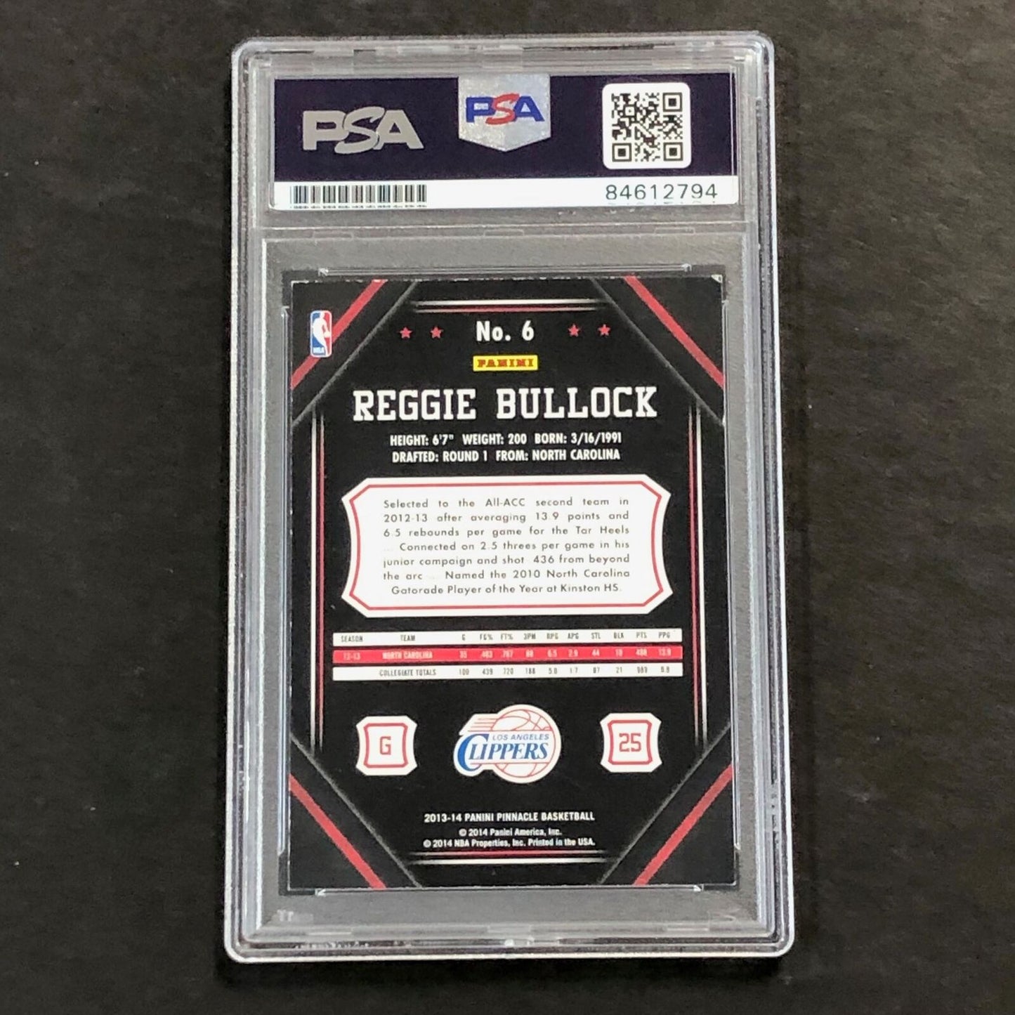 2013-14 Pinnacle #6 Reggie Bullock Signed Card PSA Slabbed Auto RC Clippers