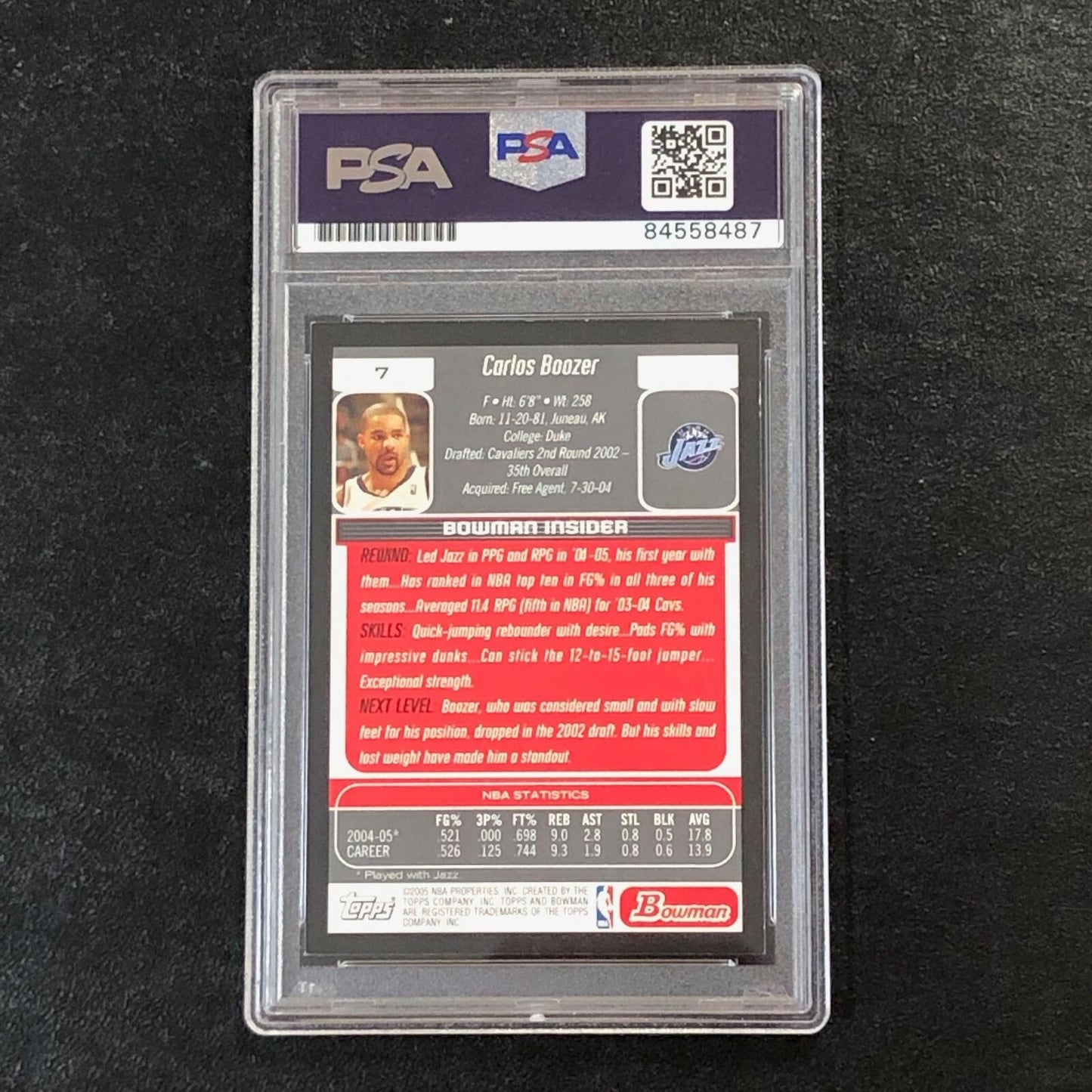 2005 Upper Deck #87 Carlos Boozer Signed Card AUTO PSA Slabbed Jazz