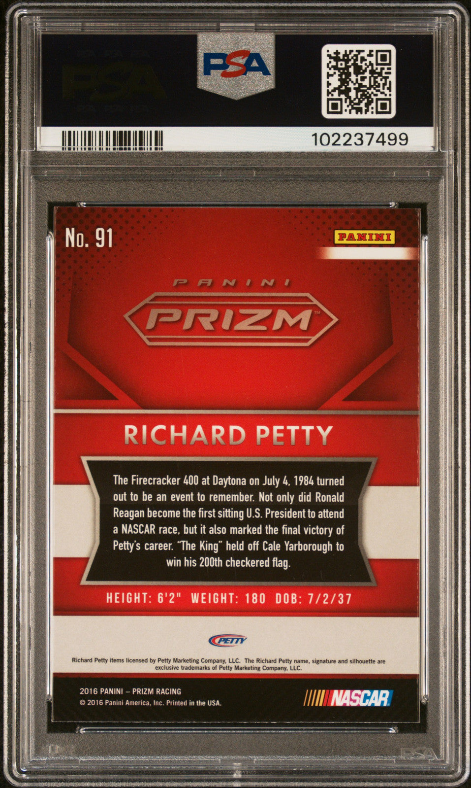 2016 Panini Prizm #91 Richard Petty PSA A Auto 10
