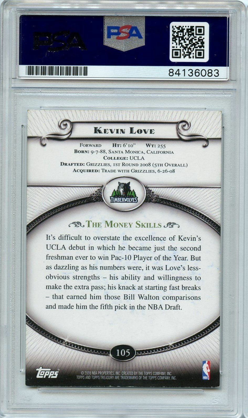 Kevin Love 2008 Topps Treasury RC Rookie AUTO card PSA Autographed Signed