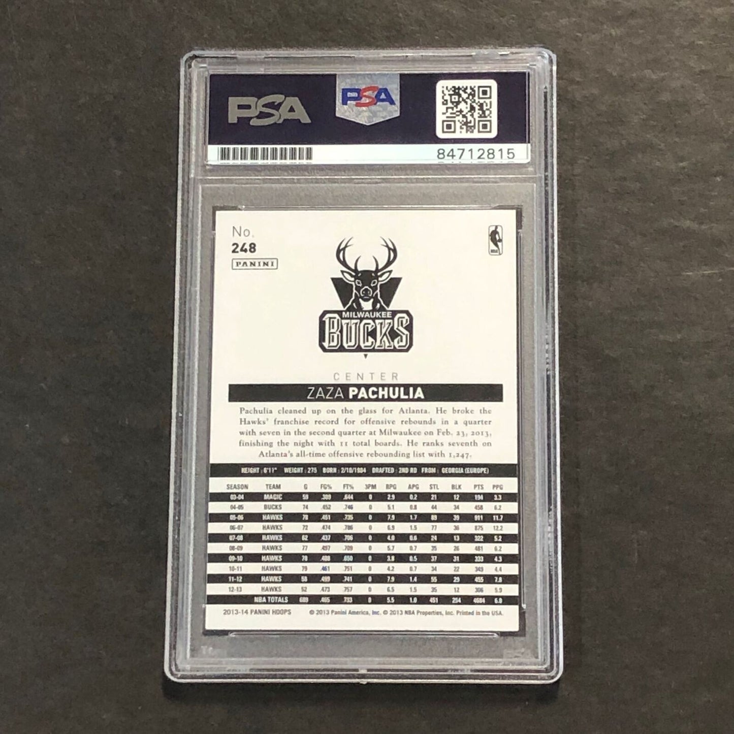2013-14 NBA Hoops Panini #248 Zaza Pachulia Signed Card AUTO PSA Slabbed Bucks