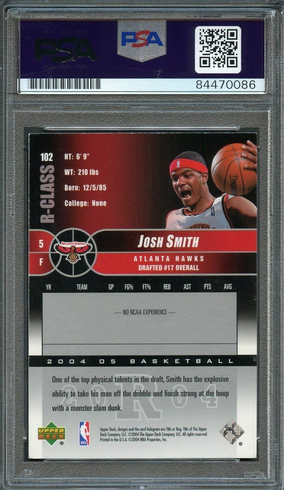 2004 Upper Deck R-Class #102 Josh Smith signed Auto Card PSA/DNA Slabbed Hawks