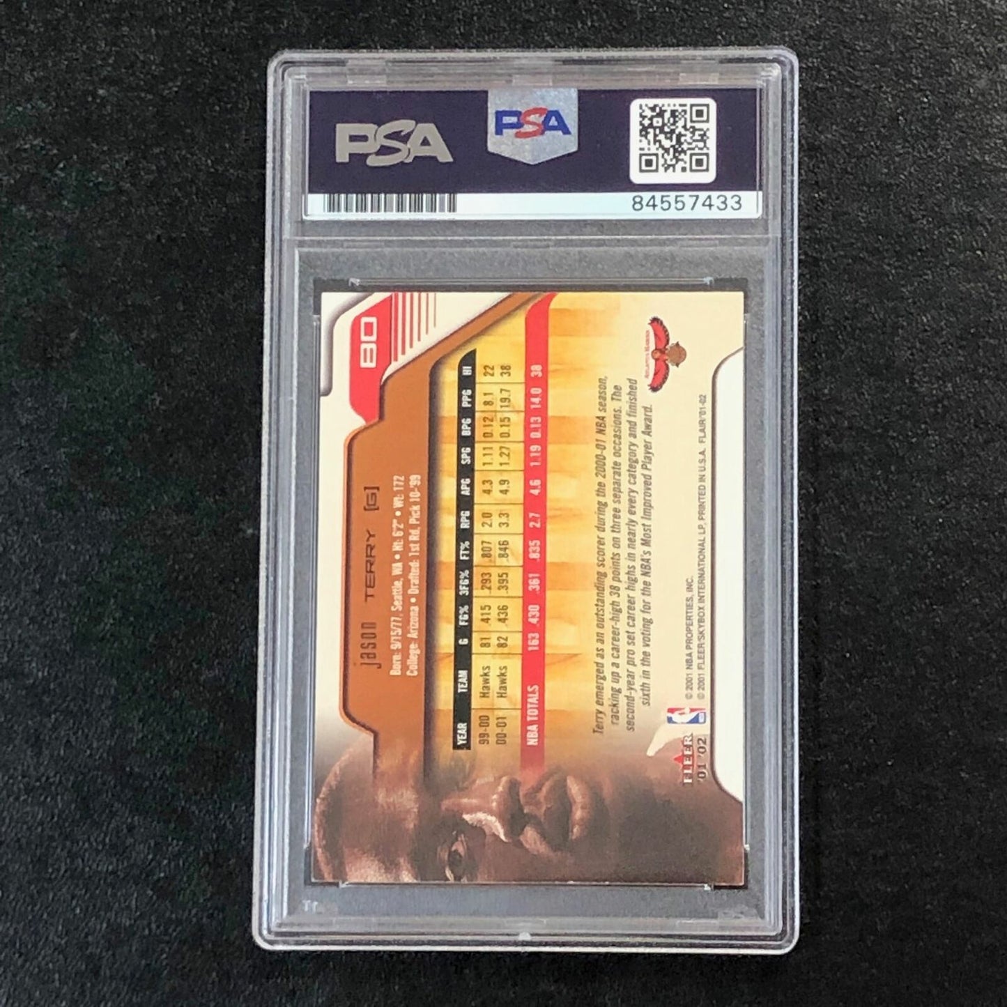 2001-02 Flair #80 Jason Terry Signed Card AUTO PSA Slabbed Hawks