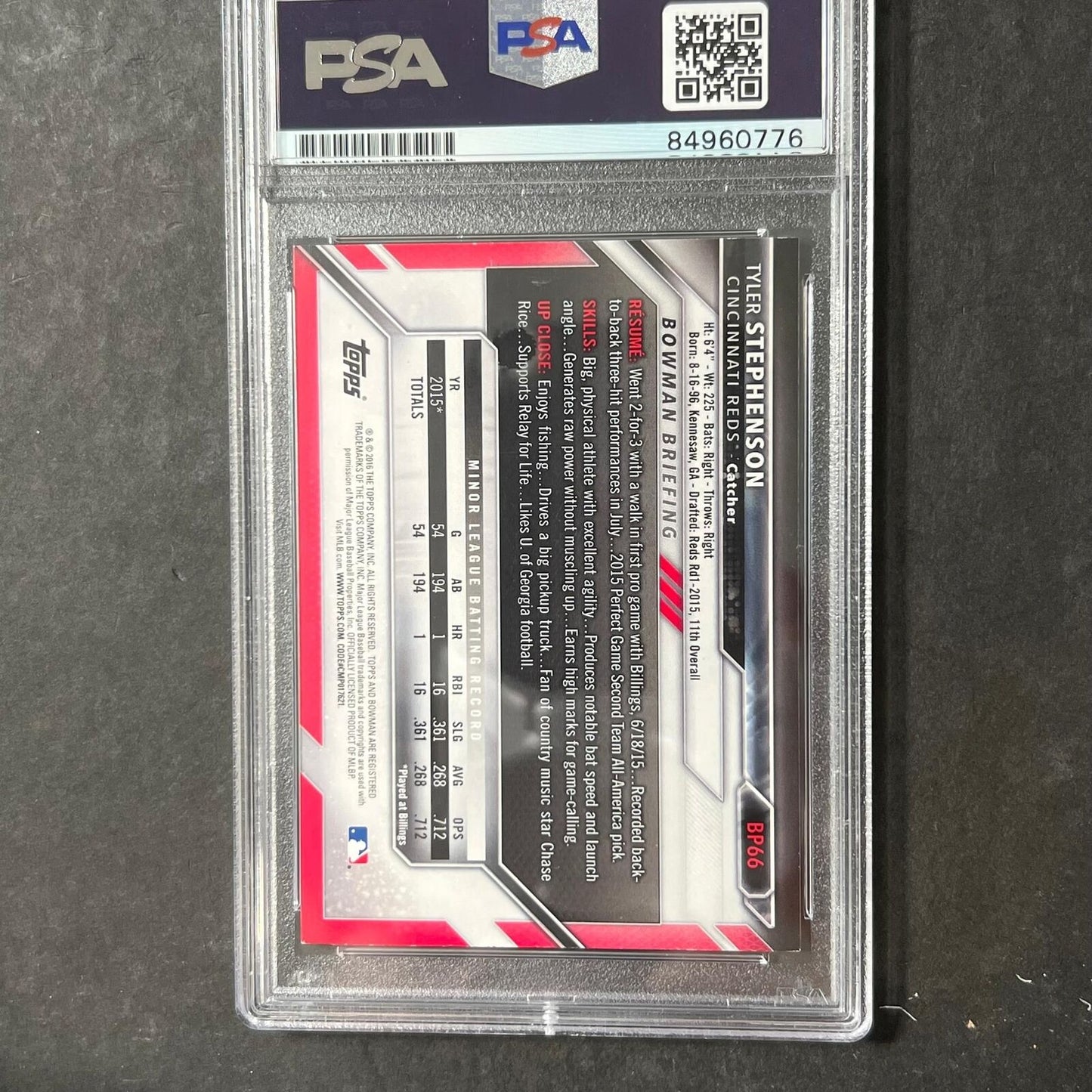 2016 Topps Bowman Briefing #BP66 Tyler Stephenson Signed Card AUTO PSA Slabbed R